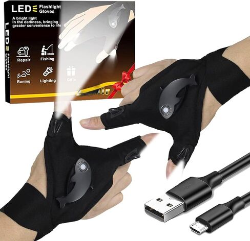 قفازات مصباح يدوي LED مقاومة للماء وقابلة لإعادة الشحن من HikooLSS، حزام قابل للتعديل، مقاس واحد يناسب الجميع، أسود in Saudi Arabia