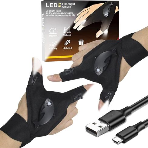 قفازات مصباح يدوي LED مقاومة للماء وقابلة لإعادة الشحن من HikooLSS، حزام قابل للتعديل، مقاس واحد يناسب الجميع، أسود in Saudi Arabia