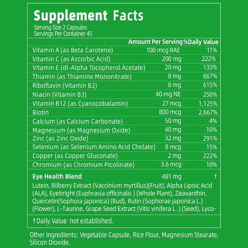 مكمل دعم العين من Nutridoctor - مركب فيتامين مع اللوتين - زياكسانثين - معادن - غير معدل وراثيًا - صديق للنباتيين - صنع في الولايات المتحدة الأمريكية (90 قطعة) in Kuwait