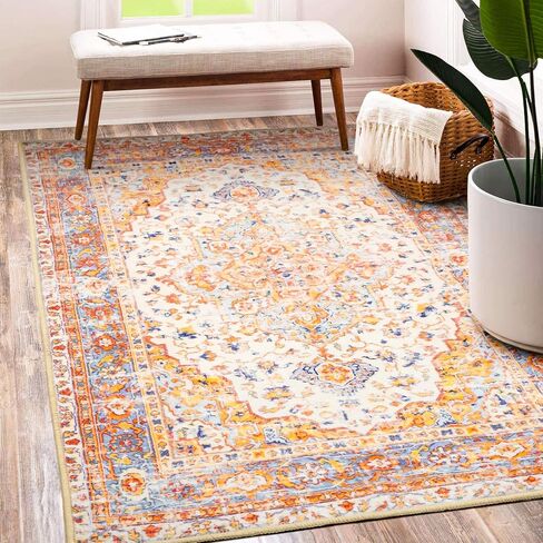 MUJOO Machine Washable Rugs 2'x3 ' Small Area Rugs Non Slip Boho for Entryway Kitchen Bathroom Bedroom Vintage Soft Low-Pile Navy Blue Area Rug. in Kuwait