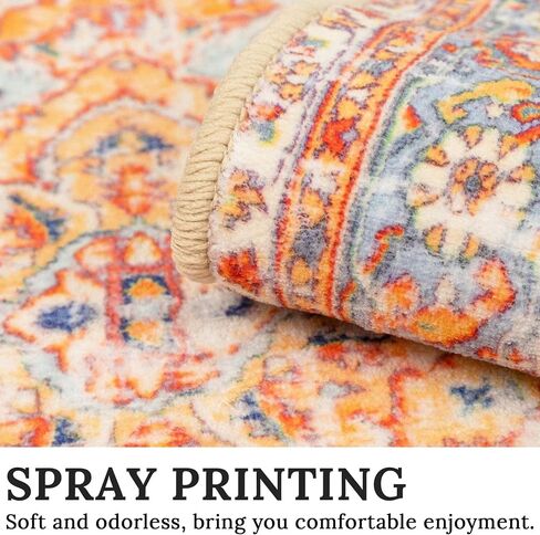 MUJOO Machine Washable Rugs 2'x3 ' Small Area Rugs Non Slip Boho for Entryway Kitchen Bathroom Bedroom Vintage Soft Low-Pile Navy Blue Area Rug. in Kuwait
