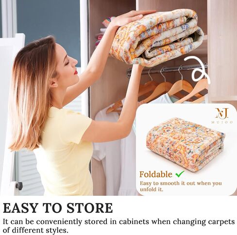 MUJOO Machine Washable Rugs 2'x3 ' Small Area Rugs Non Slip Boho for Entryway Kitchen Bathroom Bedroom Vintage Soft Low-Pile Navy Blue Area Rug. in Kuwait