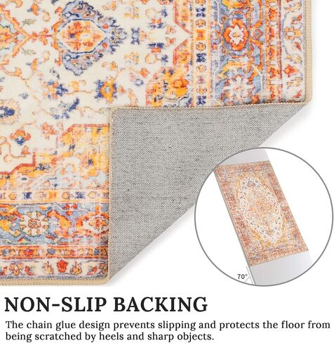MUJOO Machine Washable Rugs 2'x3 ' Small Area Rugs Non Slip Boho for Entryway Kitchen Bathroom Bedroom Vintage Soft Low-Pile Navy Blue Area Rug. in Kuwait