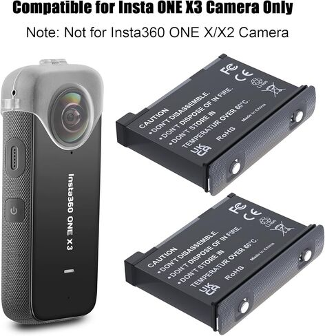 مجموعة JYJZPB 360 X3 لبطارية Insta 360، عبوتان بطارية 2000 مللي أمبير في الساعة واحدة X3 وشاحن USB مزدوج متوافق مع كاميرا Insta360 X3 in Kuwait