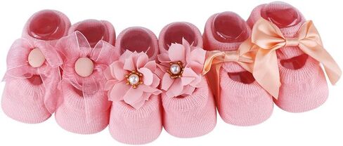 Zerodis 3pairs Set Baby Cotton Floor Sock with Bow Tie, Cute Lace Flower Design Anti slip Non Skid Ankle Socks for Newborn Toddler Infant(M) in Saudi Arabia