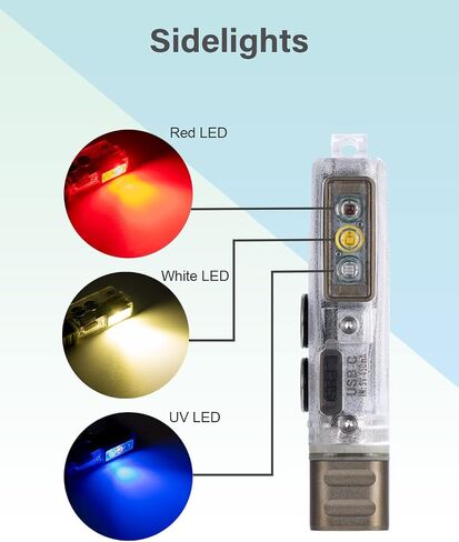 RovyVon Angel Eyes E8 Keychain Flashlight، 700 لومن، متوافق مع بطارية AAA، مصباح يدوي USB C قابل لإعادة الشحن EDC (365 نانومتر ضوء أسود/أحمر/أبيض) in Saudi Arabia