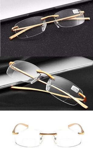 Loovit Rimless Rectangle Bifocal Reading Glasses Mens Womens Spring Hinge Frameless Readers Reading Glasses in Saudi Arabia