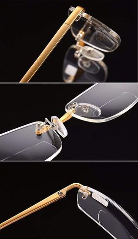 Loovit Rimless Rectangle Bifocal Reading Glasses Mens Womens Spring Hinge Frameless Readers Reading Glasses in Saudi Arabia