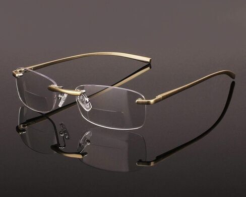Loovit Rimless Rectangle Bifocal Reading Glasses Mens Womens Spring Hinge Frameless Readers Reading Glasses in Saudi Arabia
