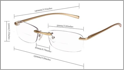 Loovit Rimless Rectangle Bifocal Reading Glasses Mens Womens Spring Hinge Frameless Readers Reading Glasses in Saudi Arabia