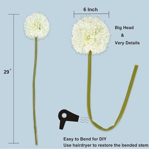 زهور الأقحوان الاصطناعية المذهلة من TOPIA - زهور الأليوم الحريرية والهندباء الحريرية - مثالية لحفلات الزفاف والحفلات وديكور المنزل (أبيض، 4 عبوات) in Kuwait