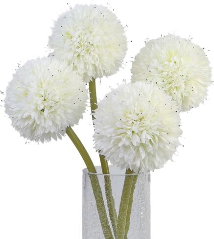 زهور الأقحوان الاصطناعية المذهلة من TOPIA - زهور الأليوم الحريرية والهندباء الحريرية - مثالية لحفلات الزفاف والحفلات وديكور المنزل (أبيض، 4 عبوات) in Kuwait