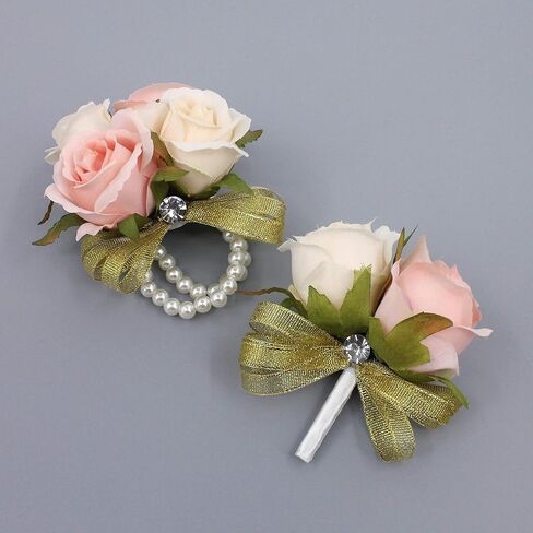 مجموعة Abbie Home Prom Rose Corsage Boutonniere، زهور ذات ملمس حقيقي لحفلات الرقص وحفلات الزفاف مع ديكور فيونكة من الدانتيل (أحمر) in Saudi Arabia