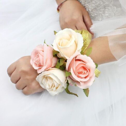 مجموعة Abbie Home Prom Rose Corsage Boutonniere، زهور ذات ملمس حقيقي لحفلات الرقص وحفلات الزفاف مع ديكور فيونكة من الدانتيل (أحمر) in Saudi Arabia
