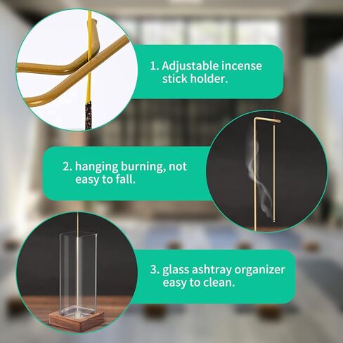 Incense Stick Holder - Stick Holder with Wooden Removable Glass Incense Holder - Stylish and Practical Incense Holder - Anti-Flying ash soot Storage Incense Burner in Kuwait