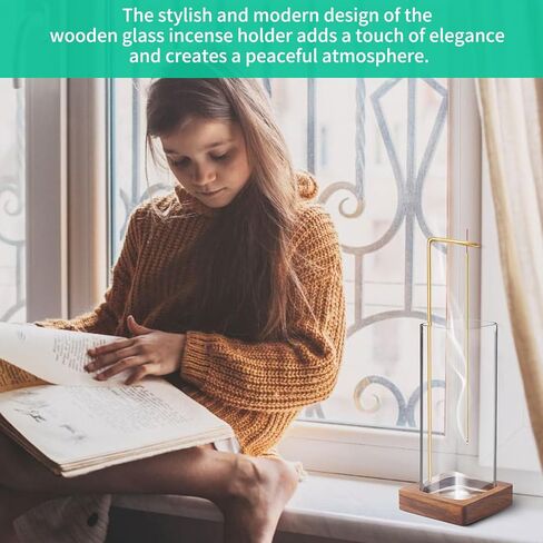 Incense Stick Holder - Stick Holder with Wooden Removable Glass Incense Holder - Stylish and Practical Incense Holder - Anti-Flying ash soot Storage Incense Burner in Kuwait