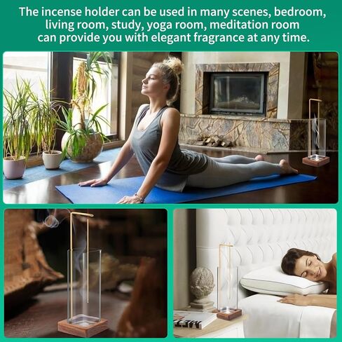 Incense Stick Holder - Stick Holder with Wooden Removable Glass Incense Holder - Stylish and Practical Incense Holder - Anti-Flying ash soot Storage Incense Burner in Kuwait