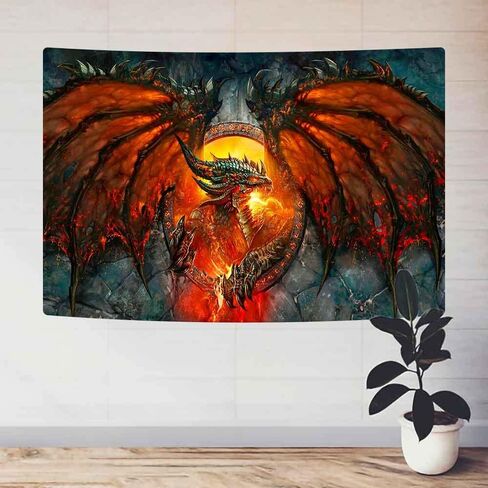 YEDANE Art Fire Dragon Tapestry Gothic Painting Cool Game Wall Tapestry شباب كلية عنبر غرفة نوم جدار معلق جماليات فن قطيفة قصيرة 80 * 60 بوصة ديكور عائلي GTY2208 in Saudi Arabia