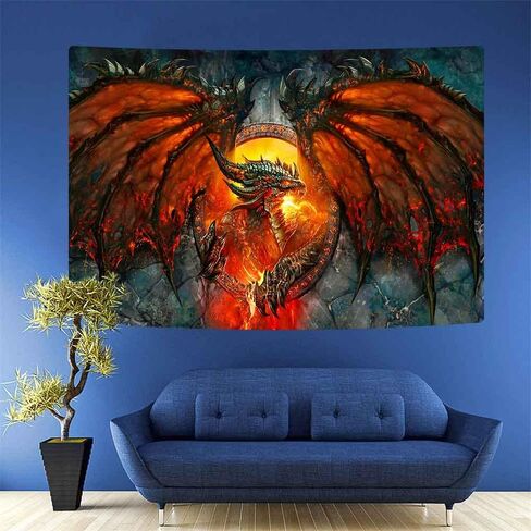 YEDANE Art Fire Dragon Tapestry Gothic Painting Cool Game Wall Tapestry شباب كلية عنبر غرفة نوم جدار معلق جماليات فن قطيفة قصيرة 80 * 60 بوصة ديكور عائلي GTY2208 in Saudi Arabia