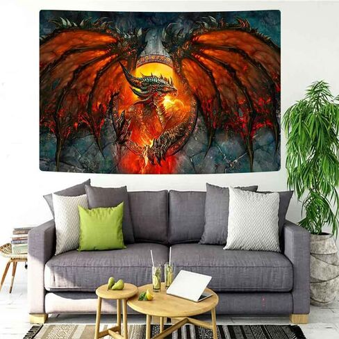 YEDANE Art Fire Dragon Tapestry Gothic Painting Cool Game Wall Tapestry شباب كلية عنبر غرفة نوم جدار معلق جماليات فن قطيفة قصيرة 80 * 60 بوصة ديكور عائلي GTY2208 in Saudi Arabia