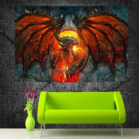YEDANE Art Fire Dragon Tapestry Gothic Painting Cool Game Wall Tapestry شباب كلية عنبر غرفة نوم جدار معلق جماليات فن قطيفة قصيرة 80 * 60 بوصة ديكور عائلي GTY2208 in Saudi Arabia
