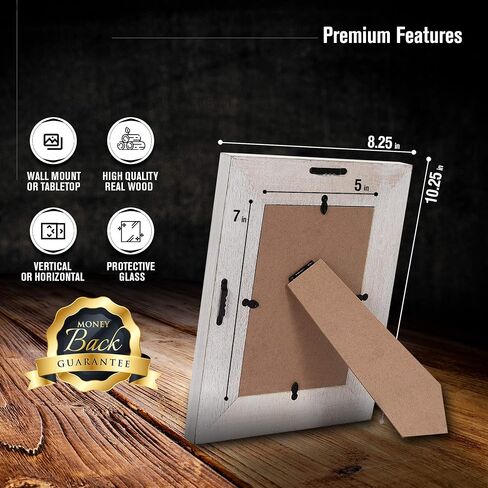 4x6 Rustic Picture Frames - Set of 2 White Wood Picture Frames - Distressed Farmhouse Picture Frame - 4x6 Photo Frame - Horizontal or Vertical, Wall or Tabletop - Real Glass Protection in Saudi Arabia
