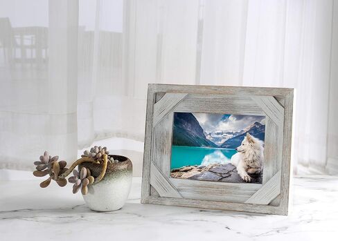 4x6 Rustic Picture Frames - Set of 2 White Wood Picture Frames - Distressed Farmhouse Picture Frame - 4x6 Photo Frame - Horizontal or Vertical, Wall or Tabletop - Real Glass Protection in Saudi Arabia