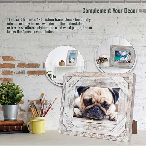 4x6 Rustic Picture Frames - Set of 2 White Wood Picture Frames - Distressed Farmhouse Picture Frame - 4x6 Photo Frame - Horizontal or Vertical, Wall or Tabletop - Real Glass Protection in Saudi Arabia