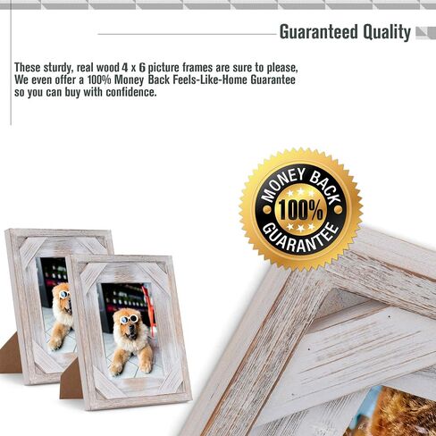 4x6 Rustic Picture Frames - Set of 2 White Wood Picture Frames - Distressed Farmhouse Picture Frame - 4x6 Photo Frame - Horizontal or Vertical, Wall or Tabletop - Real Glass Protection in Saudi Arabia