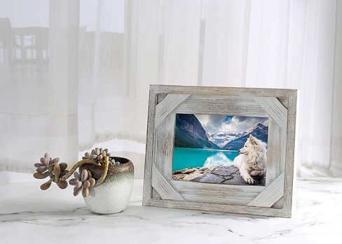 4x6 Rustic Picture Frames - Set of 2 White Wood Picture Frames - Distressed Farmhouse Picture Frame - 4x6 Photo Frame - Horizontal or Vertical, Wall or Tabletop - Real Glass Protection in Saudi Arabia