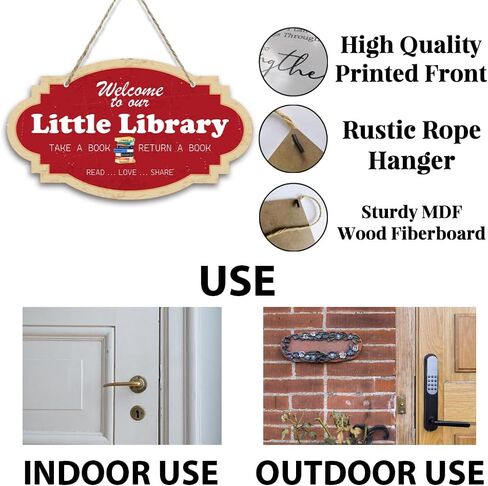 Funny Rustic Wood Sign for Reading Book Lovers, Door Hanging Decorative Wooden Board Signs, Welcome Sign for Library Front Door Home Decor Classroom Wood Sign Décor 5.9 x 10.2 Inches - JY846 in Kuwait