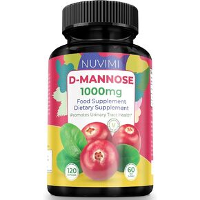NUVIMI D Mannose 120 Capsules, 1000 mg per Dose, Dietary Supplement Promotes Urinary Tract Health, Natural Vegan UTI Defense