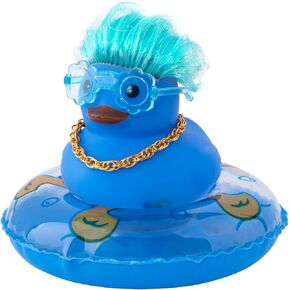 wonuu Car Rubber Duck Decoration, Color Hair Duck Car Dashboard Duck Ornaments Accessories with Mini Swim Ring and Sunglasses Fashion Hair, A_Pink blue hair duck in Kuwait