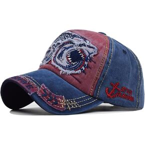 LOCOMO Men Women Shark Distressed Vintage Baseball Cap Fishing Hat Trucker Snapback Bill Brim Sun Cap Blue and Red in Kuwait