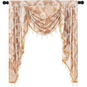 NAPEARL Beige Waterfall Valance for Living Room, Jacquard Kitchen Curtains Valances and Swags, Swag Curtains for Bedroom Windows, Decorative Curtain Toppers and Valances (41-Inch Wide, 1 Panel) in Kuwait