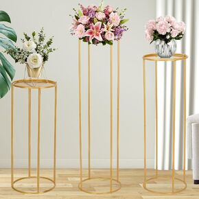 mopam Pedestal Plant Stand Cylinder Stands for Party Gold Vases Pedestal Stand Flowers Stand Wedding Centerpiece Table Decorations with Metal Panel Round Display Rack  3PCS 35.4/29.5/23.6 In Tall in Kuwait