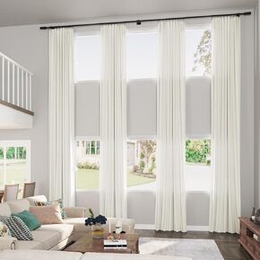 Guken Natural Cream Ivory 96 Inch Linen Curtains for Living Room Bedroom Rod Pocket Modern Boho Neutral Light Filtering Semi Sheer Linen Drape Curtain for Large Window, 1 Panel, W52xL96 in Kuwait