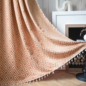 ستارة Schweek Boho برتقالية لغرفة النوم وغرفة المعيشة بطول 84 بوصة لوحتين، ستائر وستائر مزرعة منقوشة هندسية، معالجات النوافذ لتغميق الغرفة، لوحة ستارة النافذة مع شرابة in Kuwait