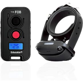 Educator FOB 300 Yard Dog Training Collar with Remote and Finger Button, Humane Stimulation, Pavlovian Tone, Waterproof, Odorproof Biothane Collar, Night Light, Rechargeable, 1 Dog (USA Only), Black