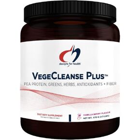 تصاميم للصحة VegeCleanse Plus - مسحوق التخلص من السموم مع 17 جم من بروتين البازلاء - نظف بالخضروات ومضادات الأكسدة والأعشاب والفيتامينات + المعادن - مزيج مشروب بنكهة التوت والفانيليا (15 حصة / 570 جم) in Kuwait