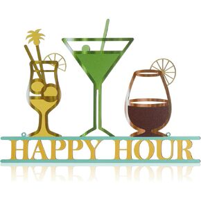 فنروس لافتة بار بتصميم عبارة Happy Hour لتزيين الحائط من المعدن بتصميم عتيق للمشروبات الساخنة، لافتات ديكور بار المشروبات الساخنة للبار المفتوح (ملونة، Happy Hour) in Kuwait