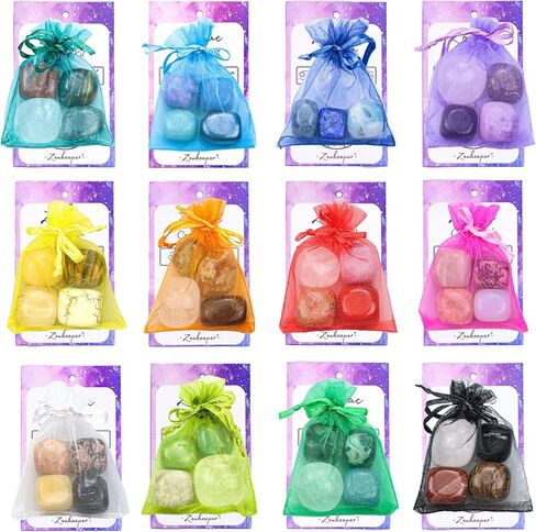 مجموعة هدايا بلورات علاجية من Zenkeeper Pisces Tumbled Healing Crystals، مجموعة أحجار كريمة بعلامة زودياك، أحجار مصقولة، مجموعة الصخور التنجيمية من أحجار الجيب الكريستالية العلاجية in Kuwait