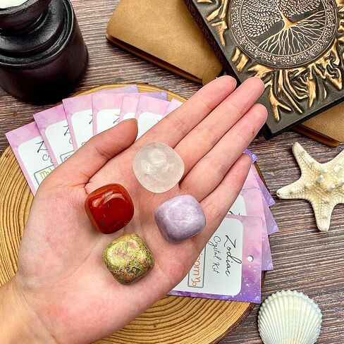 مجموعة هدايا بلورات علاجية من Zenkeeper Pisces Tumbled Healing Crystals، مجموعة أحجار كريمة بعلامة زودياك، أحجار مصقولة، مجموعة الصخور التنجيمية من أحجار الجيب الكريستالية العلاجية in Kuwait