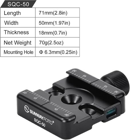 SUNWAYFOTO SQC-50 50mm Universal Arca Swiss Clamp Compatible Tripods and 17S Bipods in Saudi Arabia