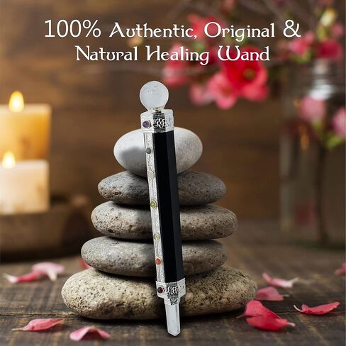 Black Agate Tourmaline Metaphysical Healing Wand 6" | 7 Chakra Gemstone Wand | Dynamic Energy Chakra Balancing & Aura Cleansing Healing Stick | Meditation Reiki Spiritual Divination Tool in Saudi Arabia