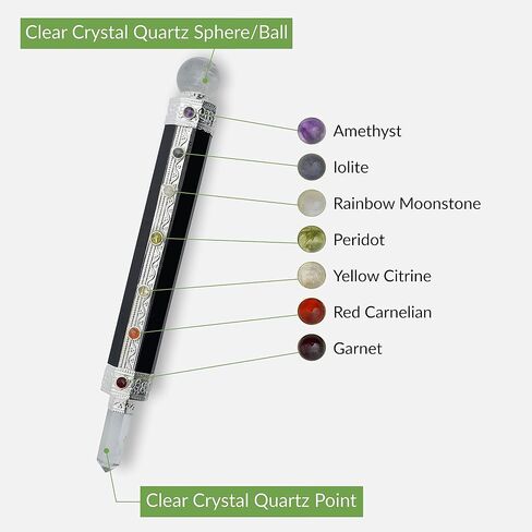 Black Agate Tourmaline Metaphysical Healing Wand 6" | 7 Chakra Gemstone Wand | Dynamic Energy Chakra Balancing & Aura Cleansing Healing Stick | Meditation Reiki Spiritual Divination Tool in Saudi Arabia