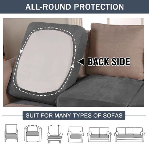 غطاء وسادة قابل للتمدد، أغطية وسائد قطيفة ناعمة مخملية، أغطية أريكة Loveseat، أغطية مقاعد الأريكة، واقي الأثاث مع قاعدة مرنة (متوسط، رمادي داكن) in Kuwait