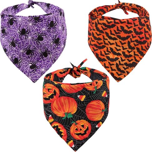 3 PCS/Pack Halloween Dog Bandana Pumpkin Reversible Triangle Bibs Scarf Accessories for Dogs Cats Pets Large in Kuwait