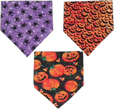 3 PCS/Pack Halloween Dog Bandana Pumpkin Reversible Triangle Bibs Scarf Accessories for Dogs Cats Pets Large in Kuwait