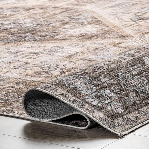 nuLOOM Devin Machine Washable Vintage Medallion Ultra Thin Area Rug, 6' x 9', Light Brown in Saudi Arabia